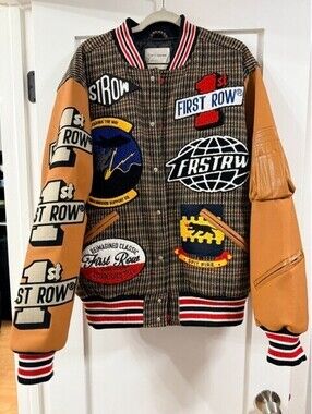 First Row Varsity Jacket XL Wool Faux Leather Patch Bomber Streetwear Men